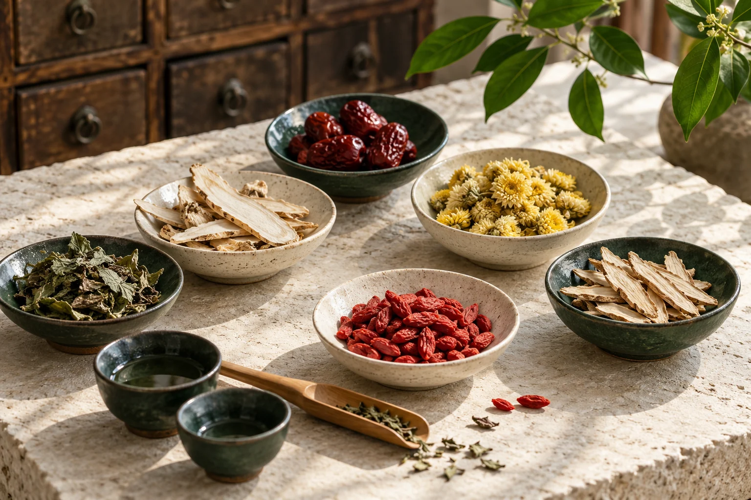 AI-generated arrangement of dried herbs, leaves and roots